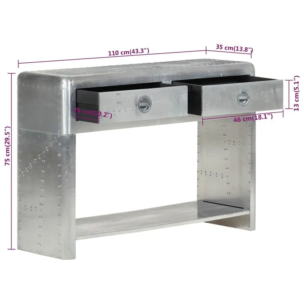 Metal Aviator Sideboard Storage Cabinet 110x35x75 cm Drawers Shelf Silver