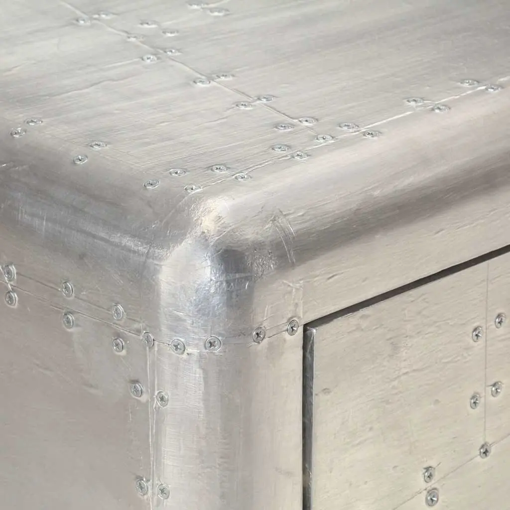 Metal Aviator Sideboard Storage Cabinet 110x35x75 cm Drawers Shelf Silver