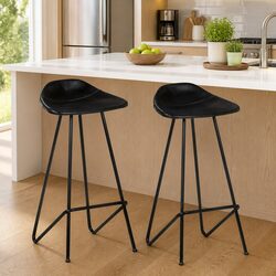 Bar Stools 2 pcs Black Leather Seat Iron Frame Industrial Style Kitchen Dining
