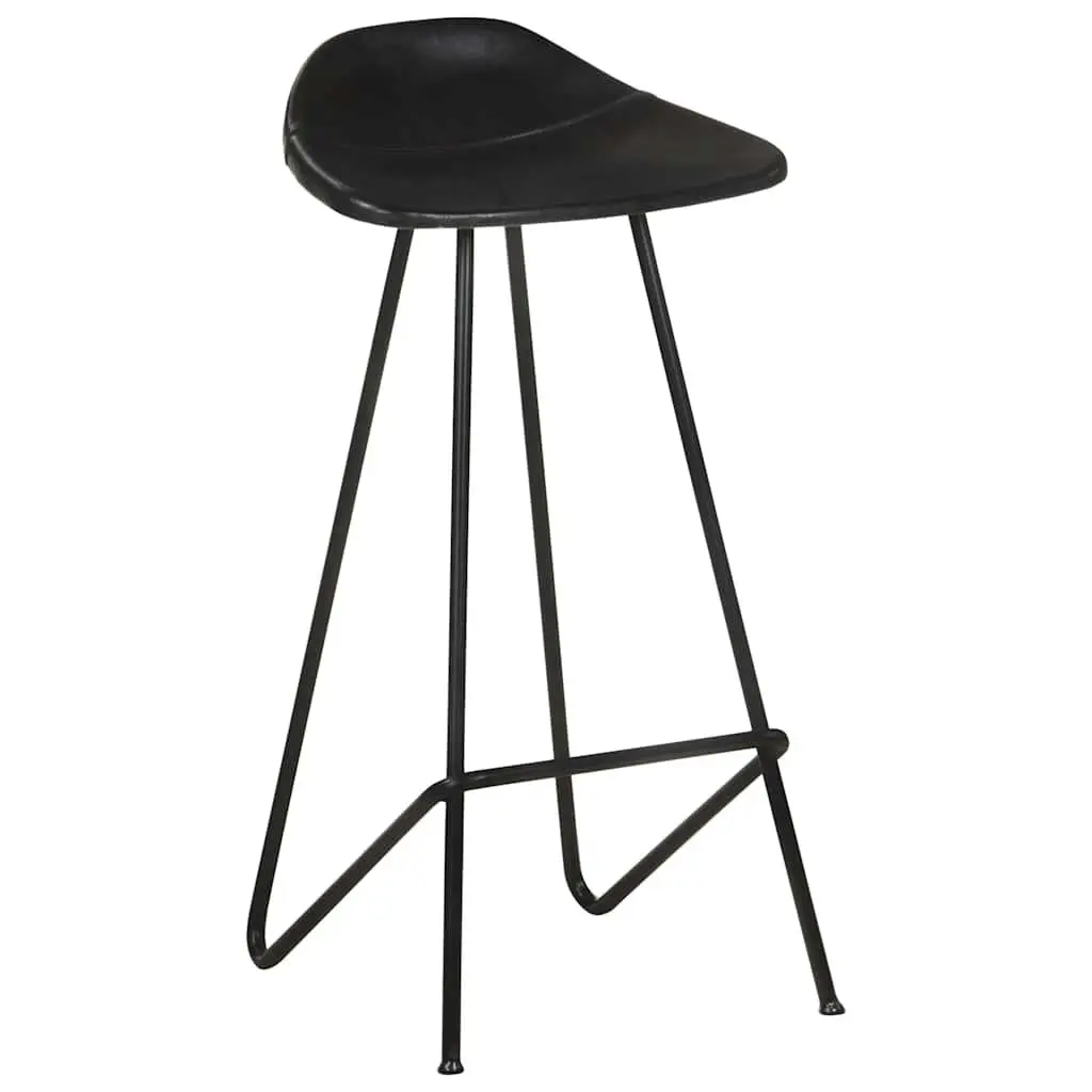 Bar Stools Set of 4 Black Leather Seats Industrial Style Dining Kitchen Chairs