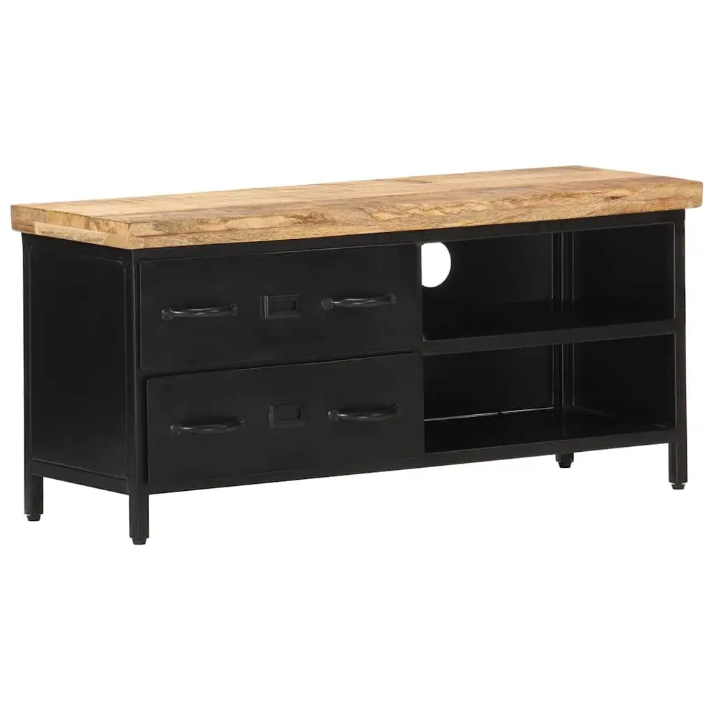 TV Cabinet Solid Rough Mango Wood Black Industrial 90x30x41 cm Storage Unit