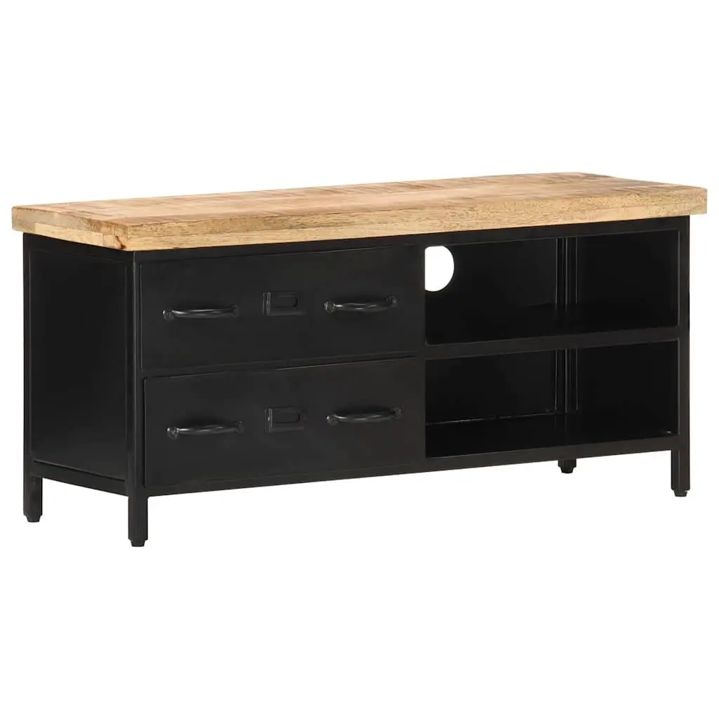 TV Cabinet Solid Rough Mango Wood Black Industrial 90x30x41 cm Storage Unit