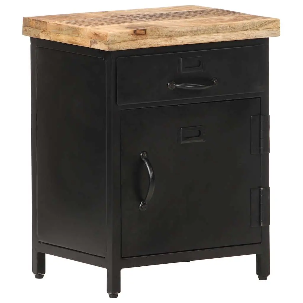 Bedside Cabinet Solid Mango Wood Industrial Style 40x30x52cm Brown