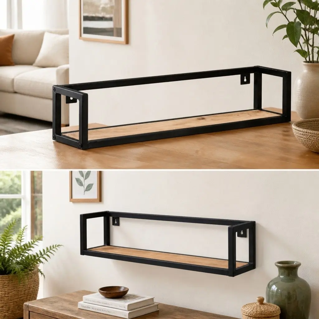 Wall Shelves Industrial Style Solid Wood 80 cm Black 2 Piece Floating Shelf Storage Rack
