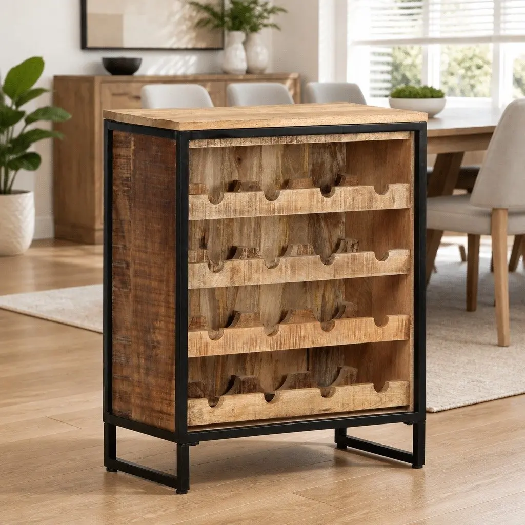 Wine Cabinet 62x33x78.5 cm Rough Mango Wood Storage Display Holder
