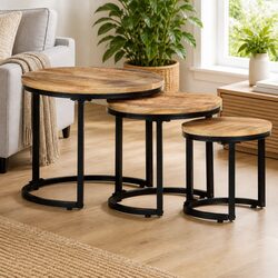 Side Tables 3 pcs Mango Wood Nesting End Tables Industrial Design Brown