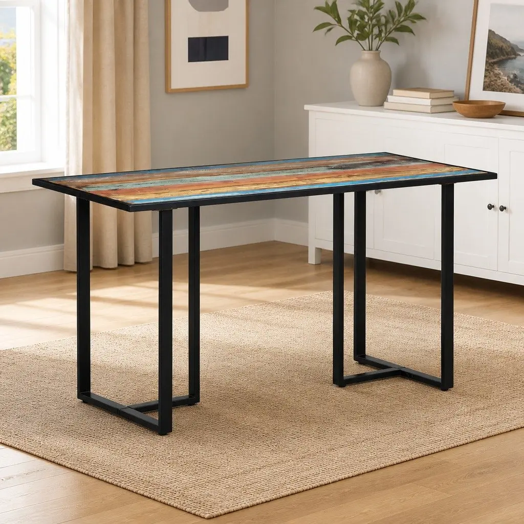 Dining Table Solid Reclaimed Wood 140cm Multicolour Industrial Kitchen Furniture