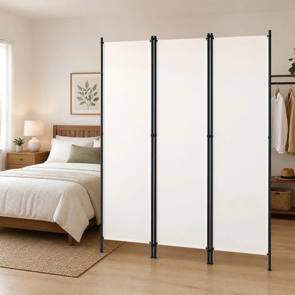 3-Panel Room Divider Freestanding Folding Privacy Screen 150x180cm White Fabric