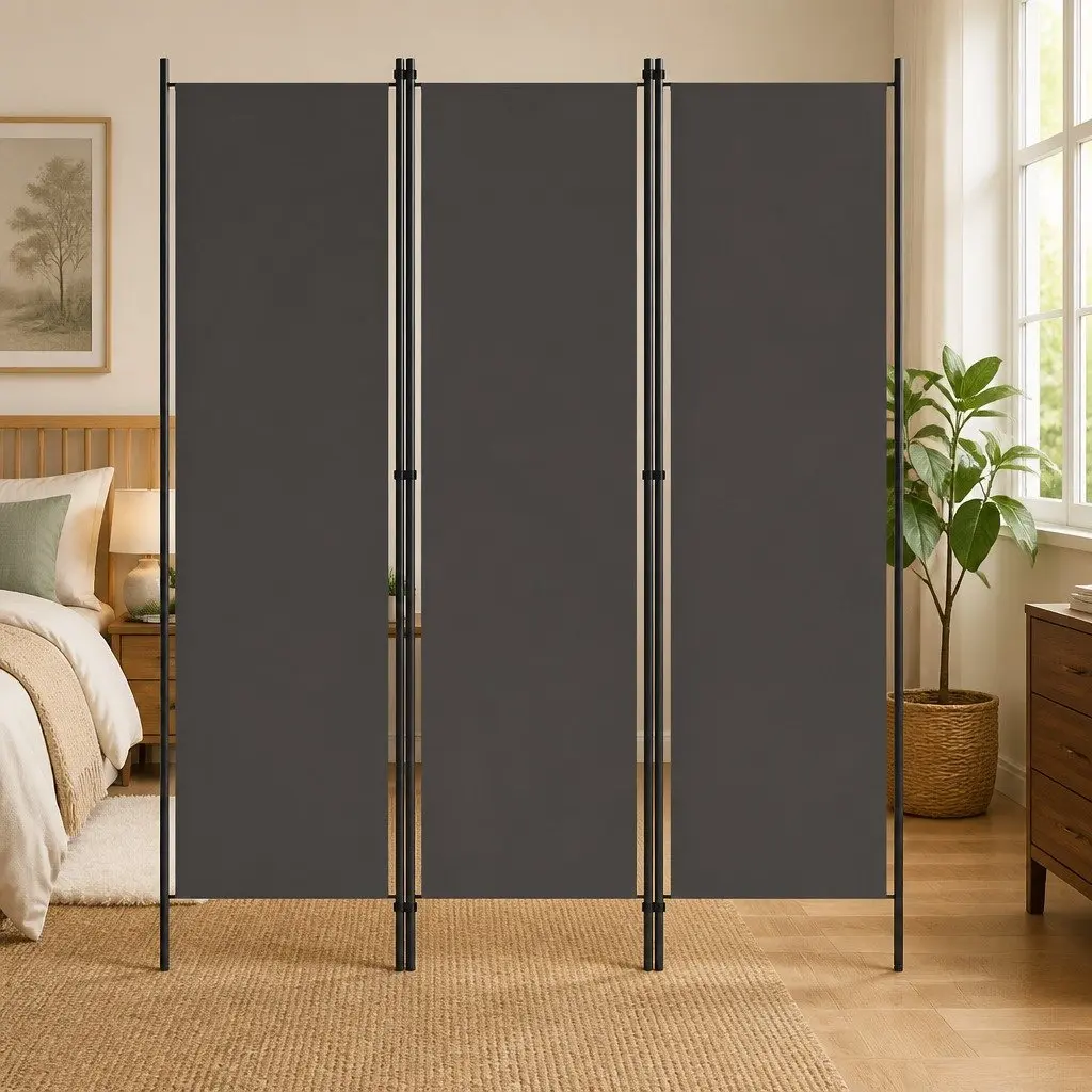 3-Panel Room Divider Freestanding Privacy Screen Foldable Anthracite Fabric