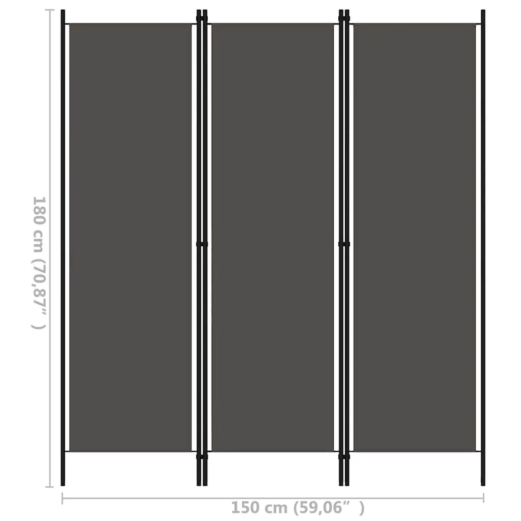3-Panel Room Divider Freestanding Privacy Screen Foldable Anthracite Fabric