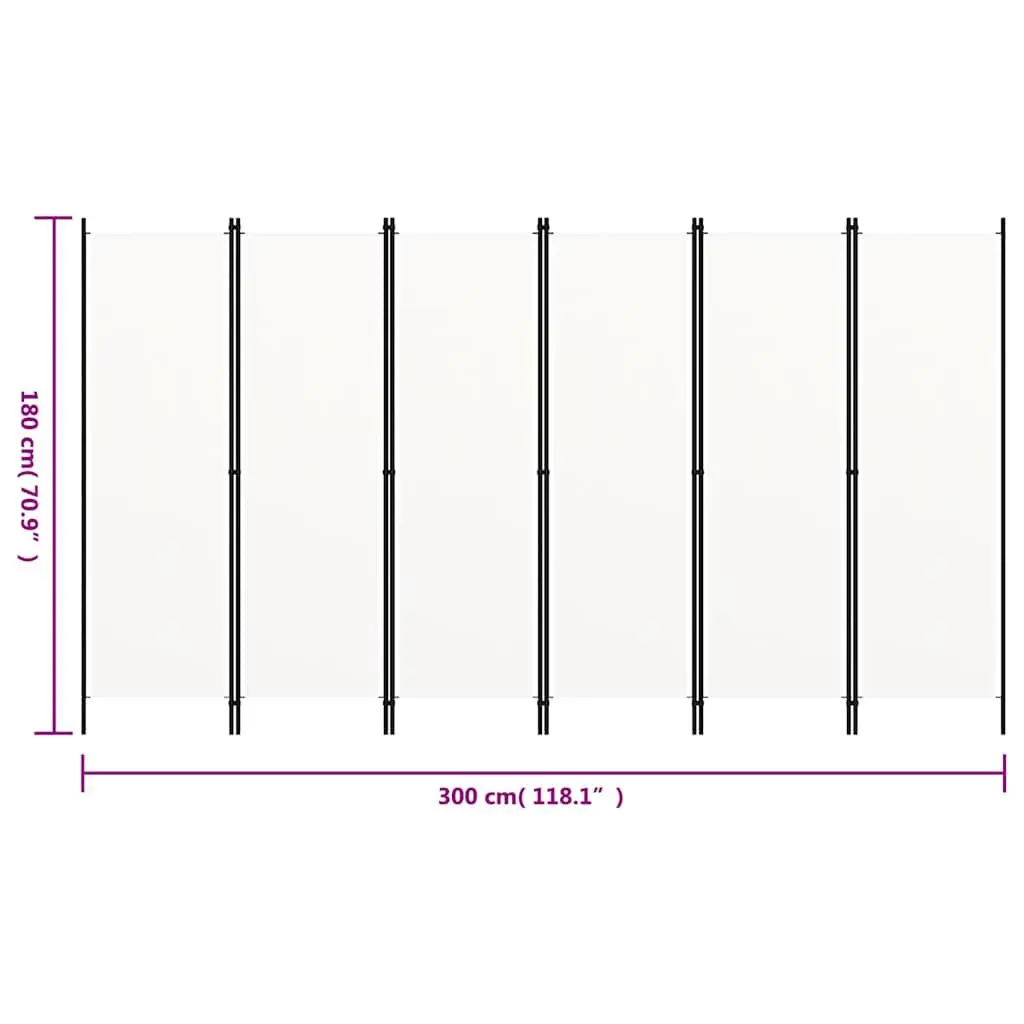 6-Panel Room Divider Freestanding Privacy Screen Folding White 300x180cm