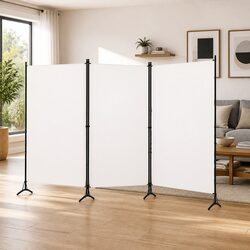 3-Panel Room Divider White Foldable Privacy Screen Partition Home Office Fabric
