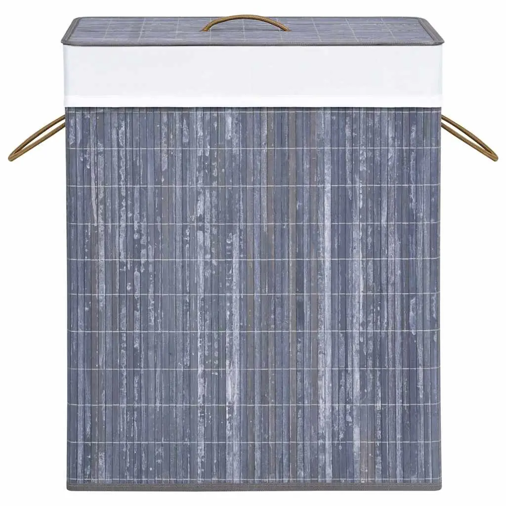 Bamboo Laundry Basket 2 Sections 100L Grey Removable Liner