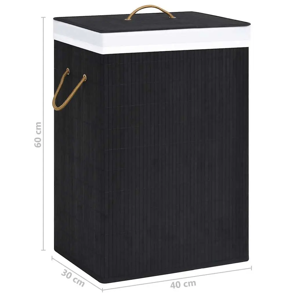 Bamboo Laundry Basket 2 Sections 72L Black Foldable Hamper with Liner Handles