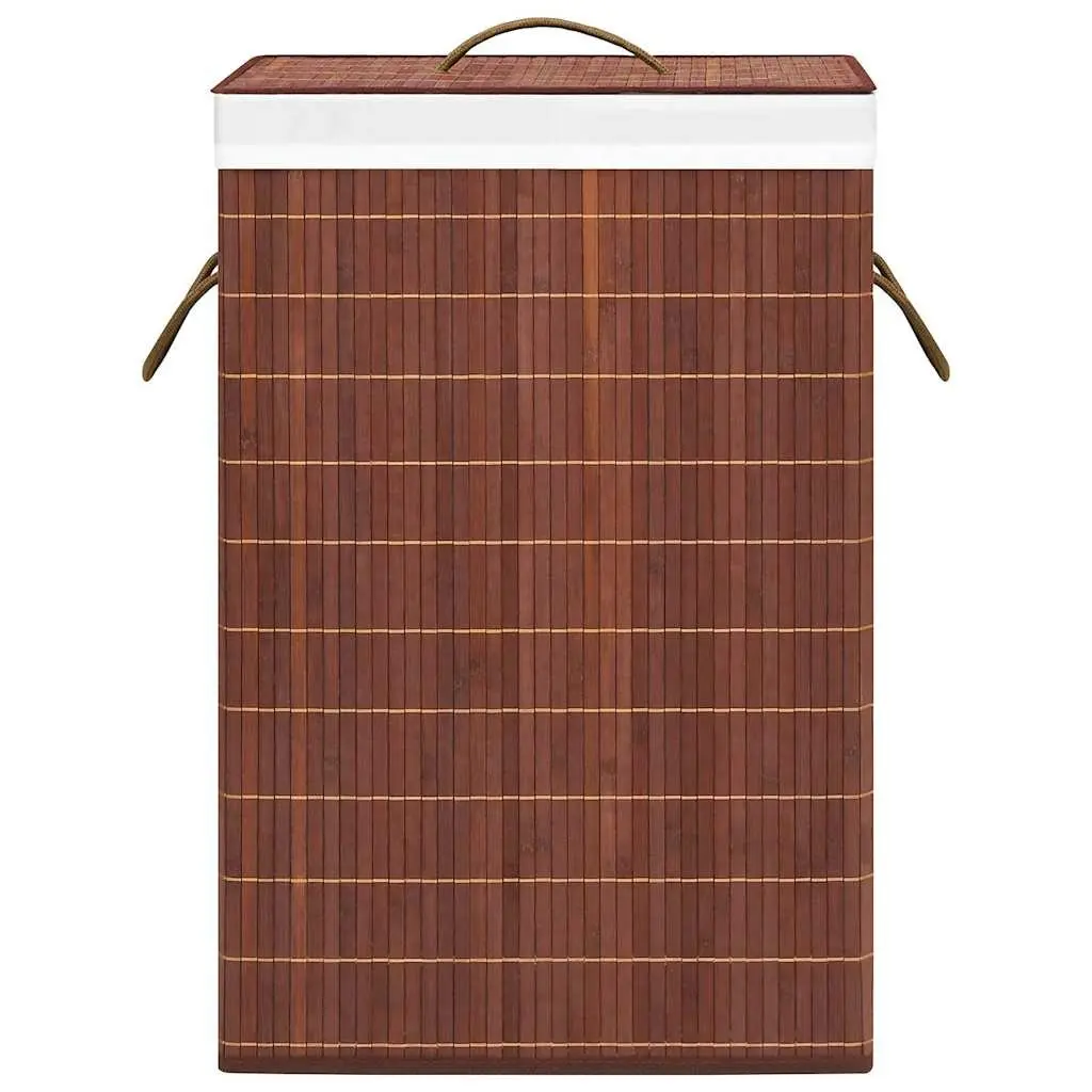 Bamboo Laundry Basket 2 Sections 72L Brown Foldable Hamper with Handles