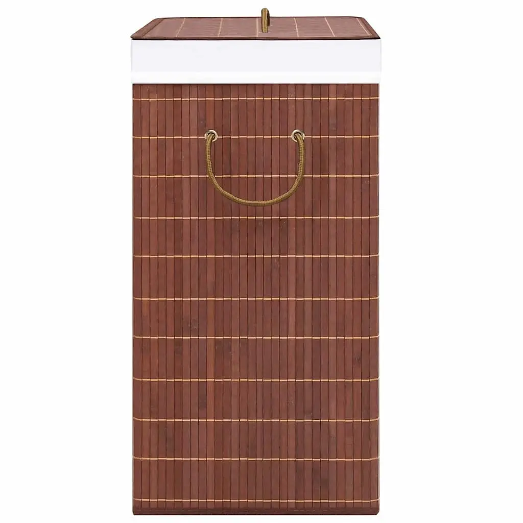 Bamboo Laundry Basket 2 Sections 72L Brown Foldable Hamper with Handles
