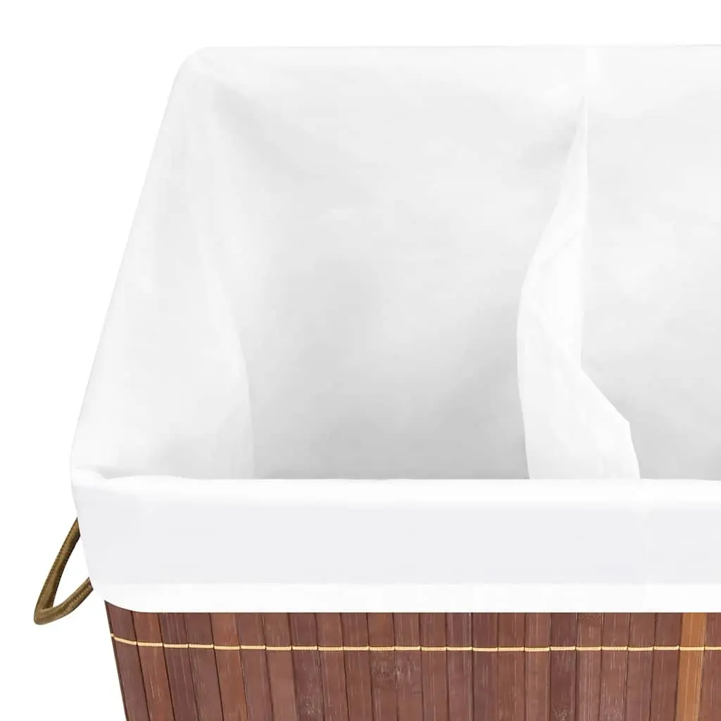 Bamboo Laundry Basket 2 Sections 72L Brown Foldable Hamper with Handles