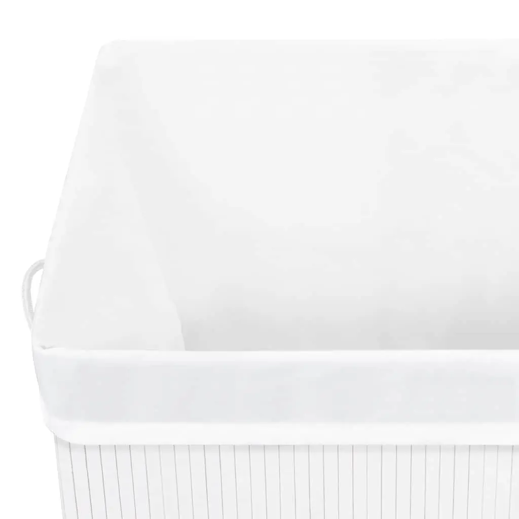 Bamboo Laundry Basket Single Section 83L White Hamper with Removable Liner and Dual Handles