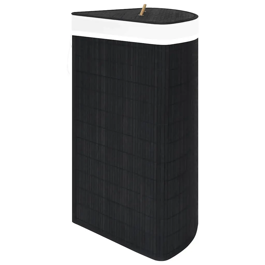 Bamboo Corner Laundry Basket 60L Black Household Storage Hamper