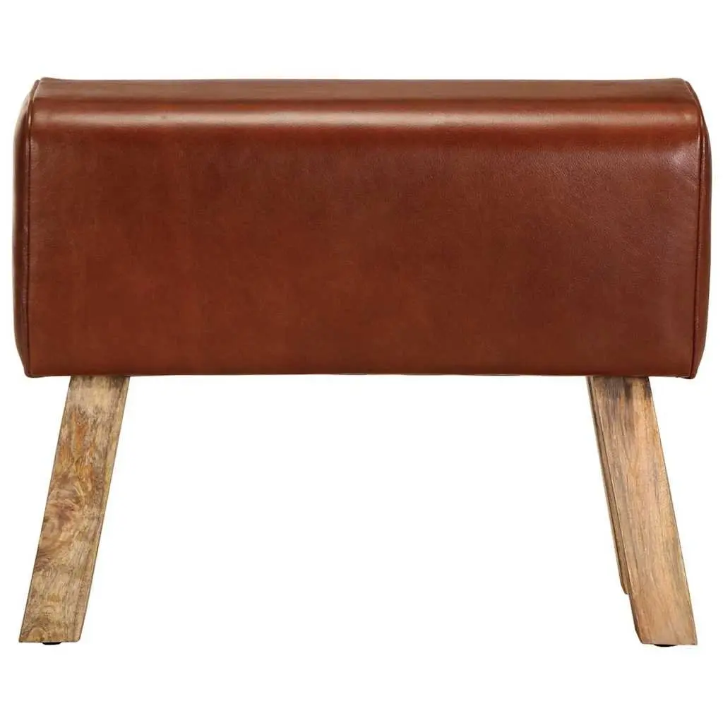 Gym Bok Bench Real Leather Seat 58 cm Brown Solid Mango Wood Legs Padded