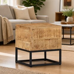 End Table 30x30x33 cm Rough Mango Wood Side Table Brown Accent Living Room