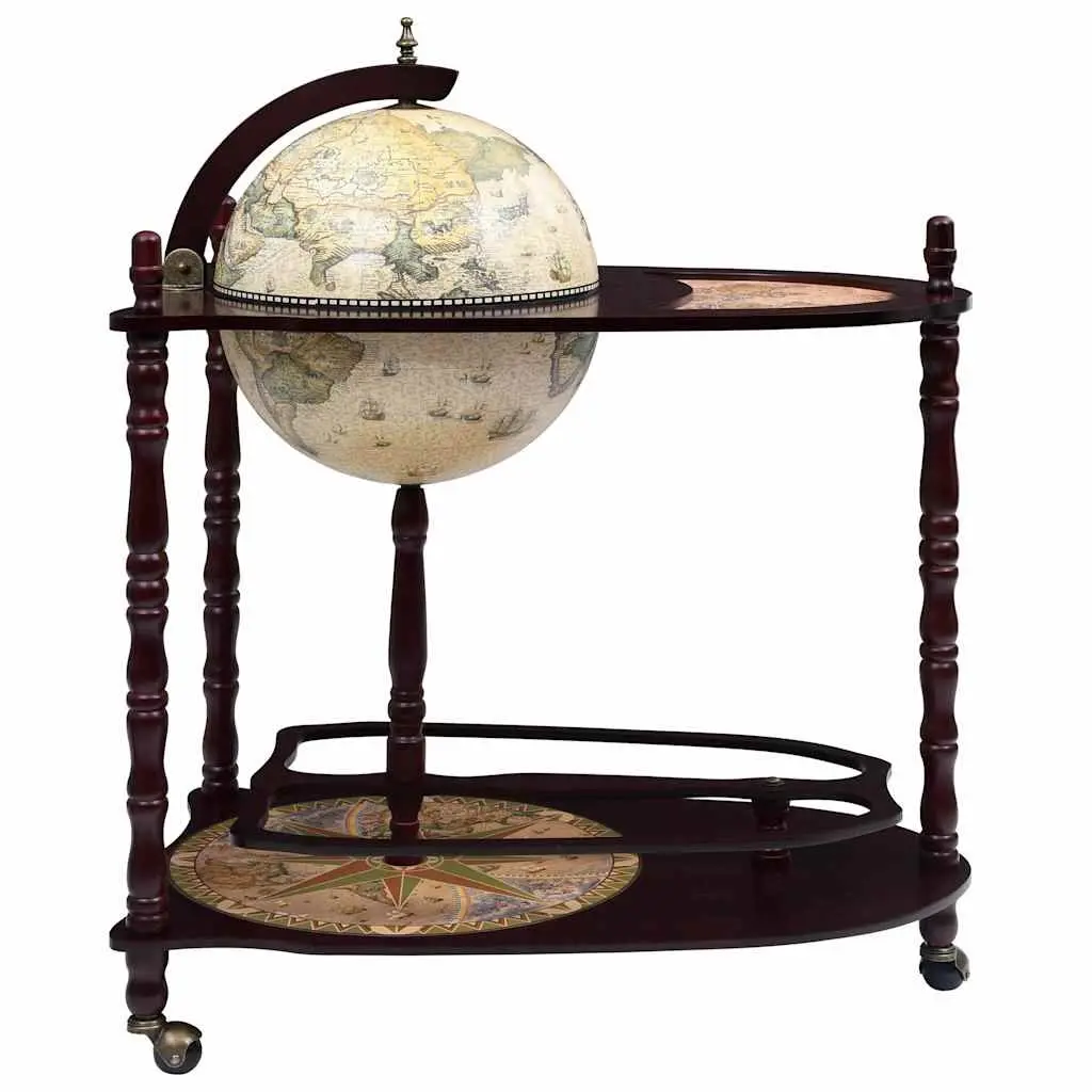 Freestanding Globe Bar Cabinet with Wheels Large Storage Green