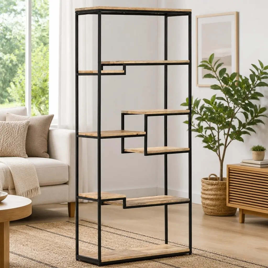 Bookcase Industrial Style Rough Mango Wood 80x30x180 cm Brown