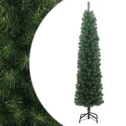 Slim Artificial Christmas Tree 210cm Green with Stand Indoor Outdoor Decoration