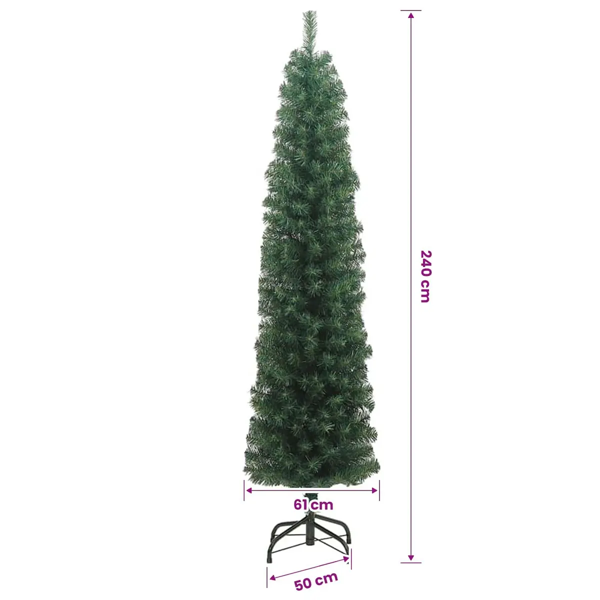 Artificial Christmas Tree Slim Green 240cm PVC Indoor Seasonal Decoration