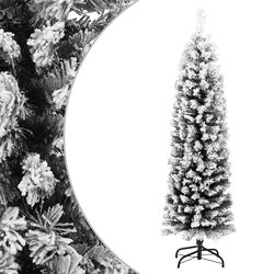 Slim Artificial Christmas Tree 150cm Green PVC Flocked Snow Indoor Outdoor