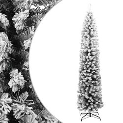 Slim Artificial Christmas Tree 210cm Flocked Snow Green Indoor Outdoor