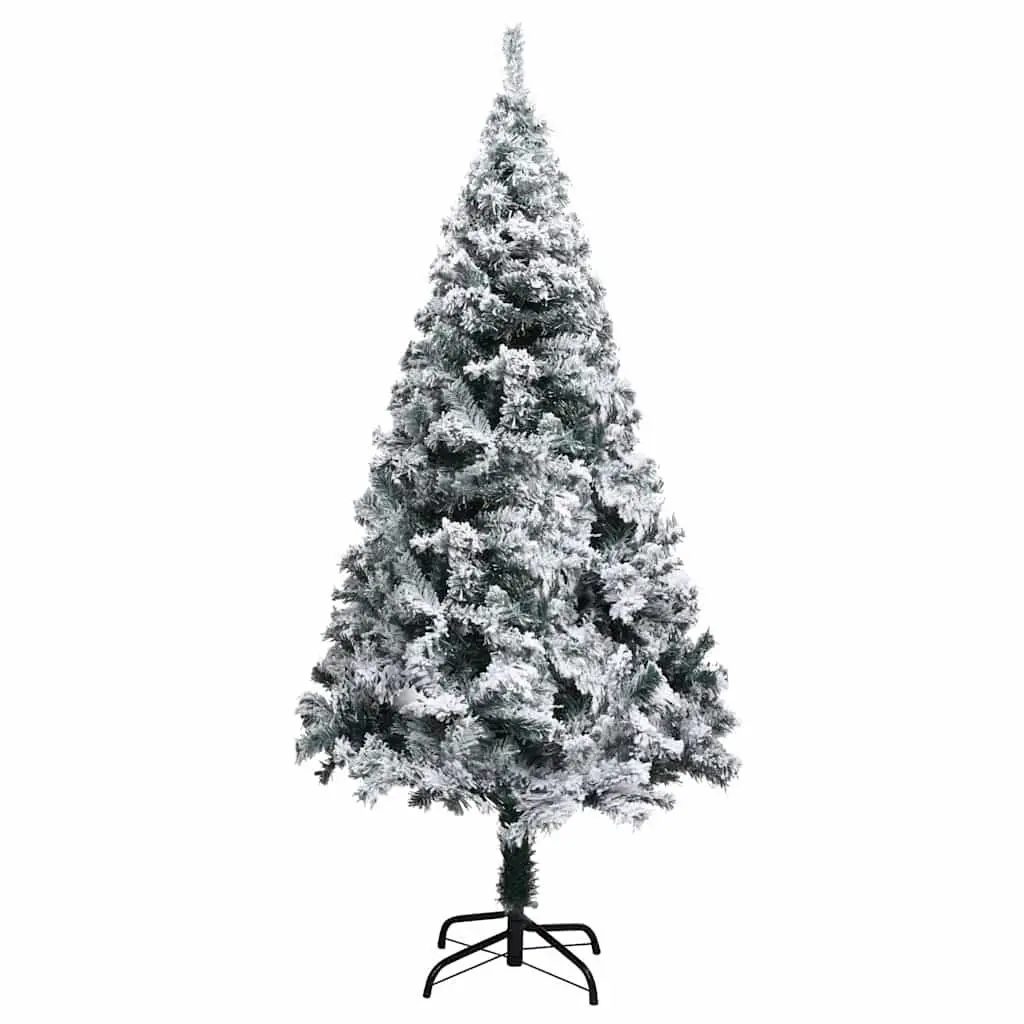 Artificial Christmas Tree Flocked Snow 150cm Green PVC Realistic Branches Metal Stand