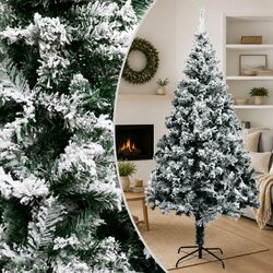 Artificial Christmas Tree 210cm Green PVC Flocked Snow Branches Metal Stand