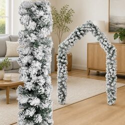 Christmas Garland Green 5m Flocked Snow Holiday Decoration Indoor Outdoor