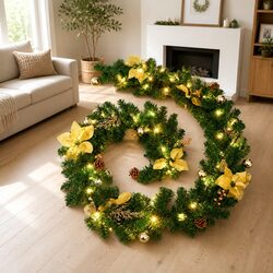 Christmas Garland with LED Lights Green 2.7m PVC Indoor Outdoor Holiday