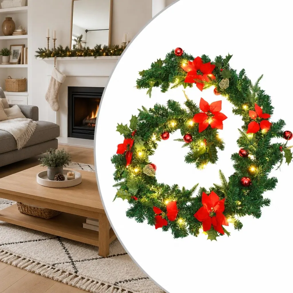 Christmas Garland LED Lights 2.7m Green PVC Holiday Home Decor Indoor Outdoor