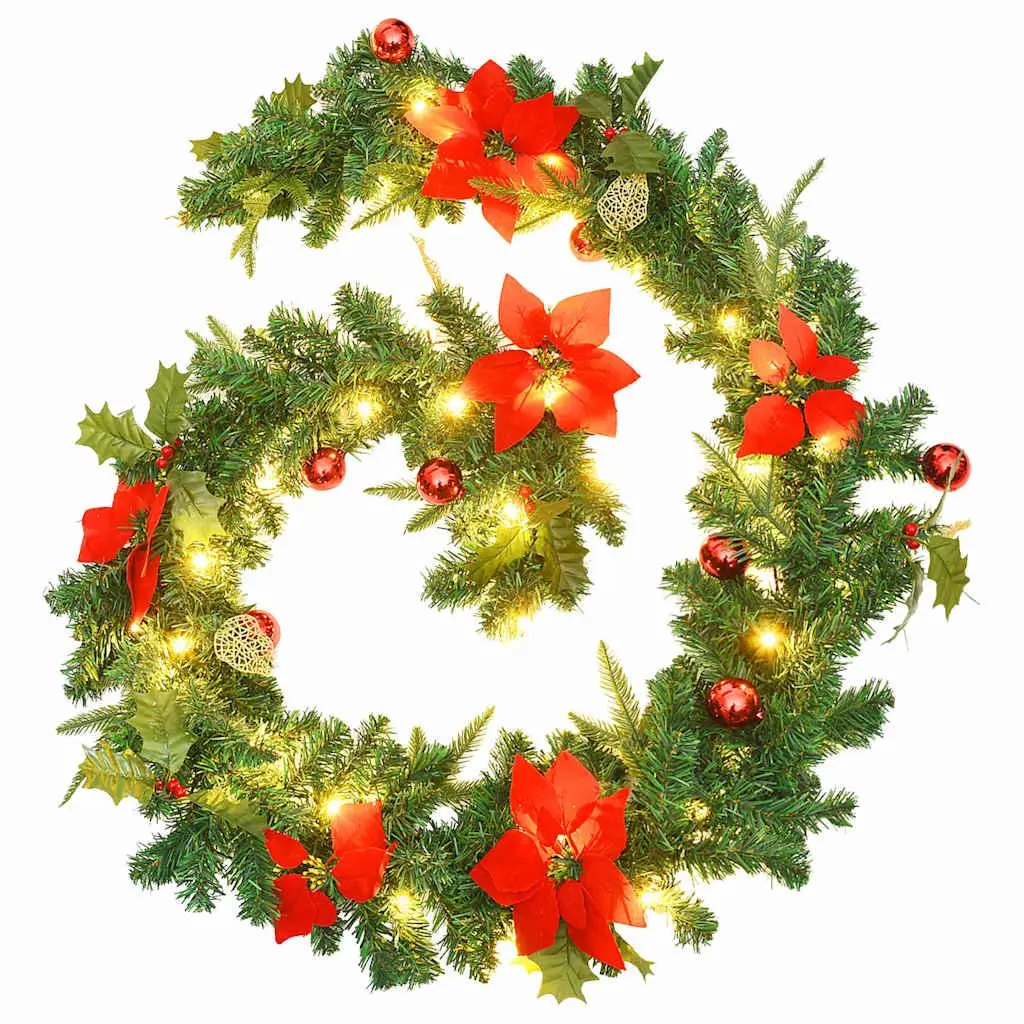 Christmas Garland LED Lights 2.7m Green PVC Holiday Home Decor Indoor Outdoor
