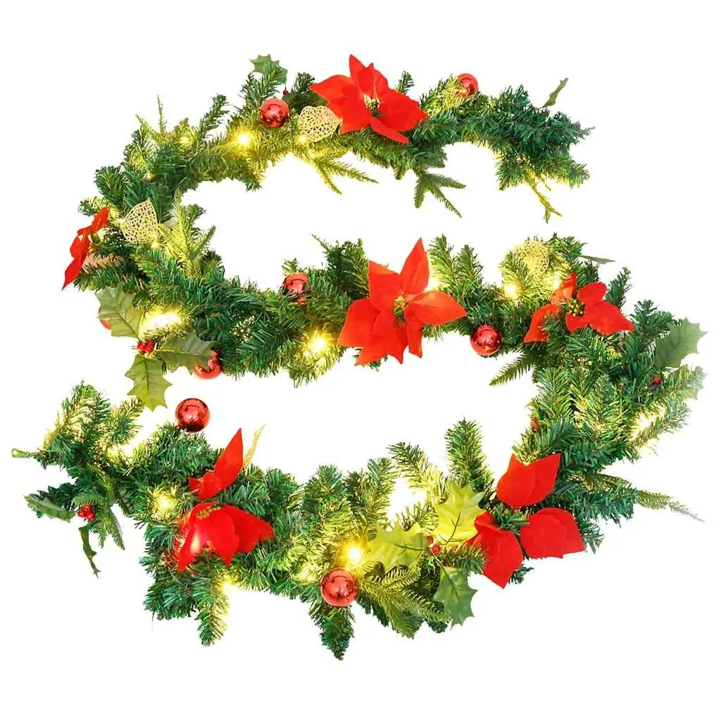 Christmas Garland LED Lights 2.7m Green PVC Holiday Home Decor Indoor Outdoor