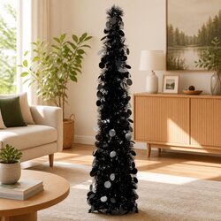 Pop-up Artificial Christmas Tree Black 120cm Lightweight Collapsible Holiday