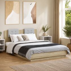 Bed Frame with Headboard RGB LED Lights Engineered Wood 150x200 cm Brown