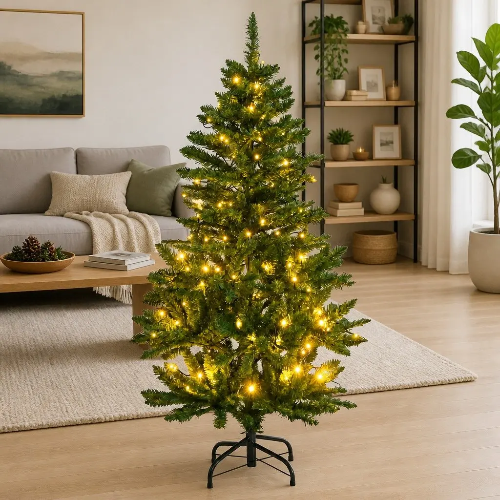 Artificial Hinged Christmas Tree 150cm 150 LEDs 8 Lighting Modes Holiday