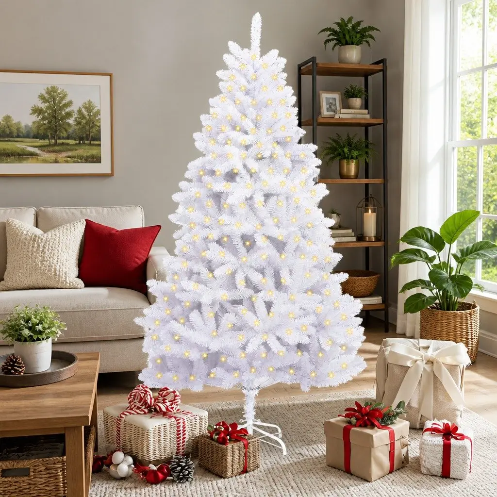 Artificial Christmas Tree White 180cm Hinged Branches Holiday Seasonal