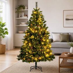 Artificial Hinged Christmas Tree 180cm 300 LEDs 8 Lighting Modes Holiday Decor