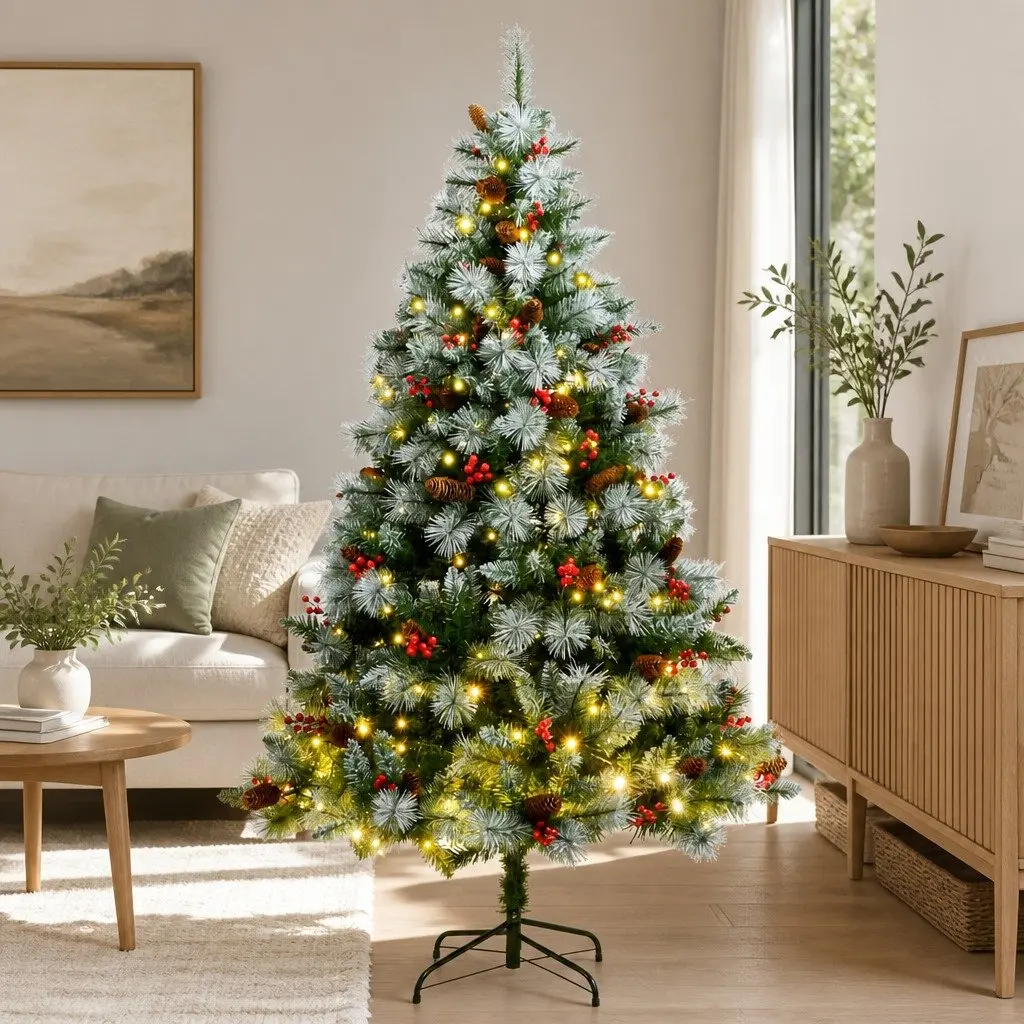 Artificial Hinged Christmas Tree 180 cm 300 LEDs 8 Lighting Modes Green Holiday Decor