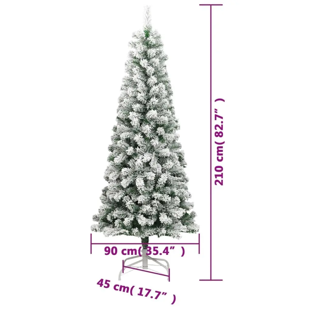 Artificial Christmas Tree 210cm Hinged Flocked Snow 300 LEDs 8 Lighting Modes Green