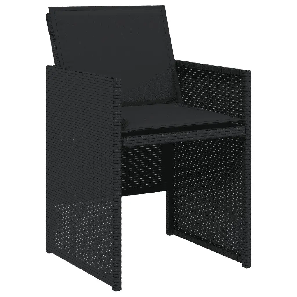Garden Dining Set 5 Piece Black PE Rattan Outdoor Furniture with Folding Chairs and Tempered Glass Table