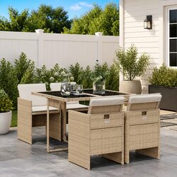 Outdoor Garden Dining Set 5 Piece Beige Poly Rattan Furniture with Cushions