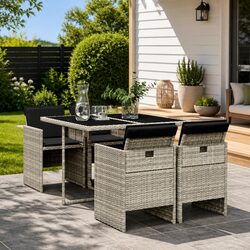 Garden Dining Set 5 Piece Outdoor Furniture Grey Poly Rattan Cushions Patio