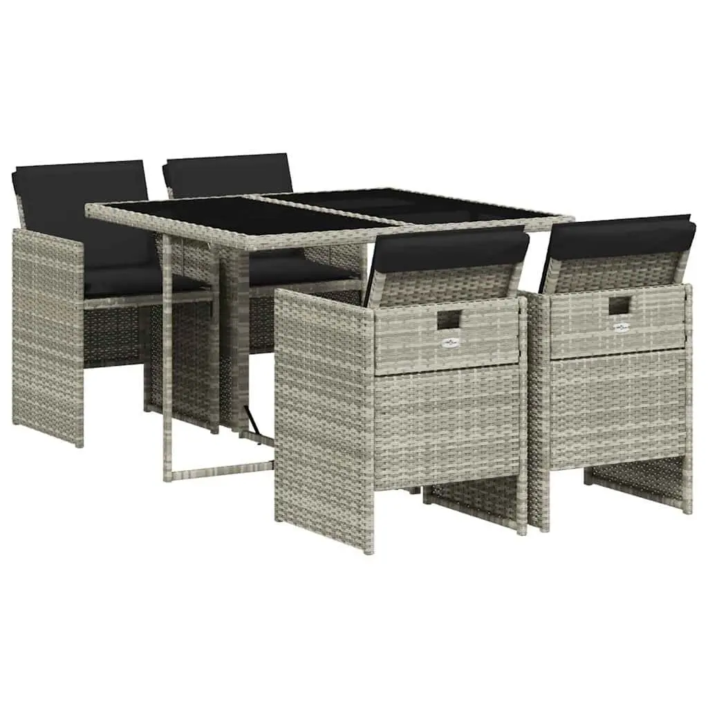 Garden Dining Set 5 Piece Outdoor Furniture Grey Poly Rattan Cushions