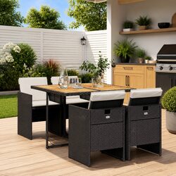 5 Piece Garden Dining Set Poly Rattan Outdoor Patio Furniture with Cushions
